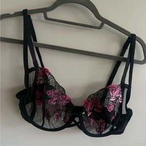 Adored by Adore Me Black Mesh Embroidered Bra – Size 36D